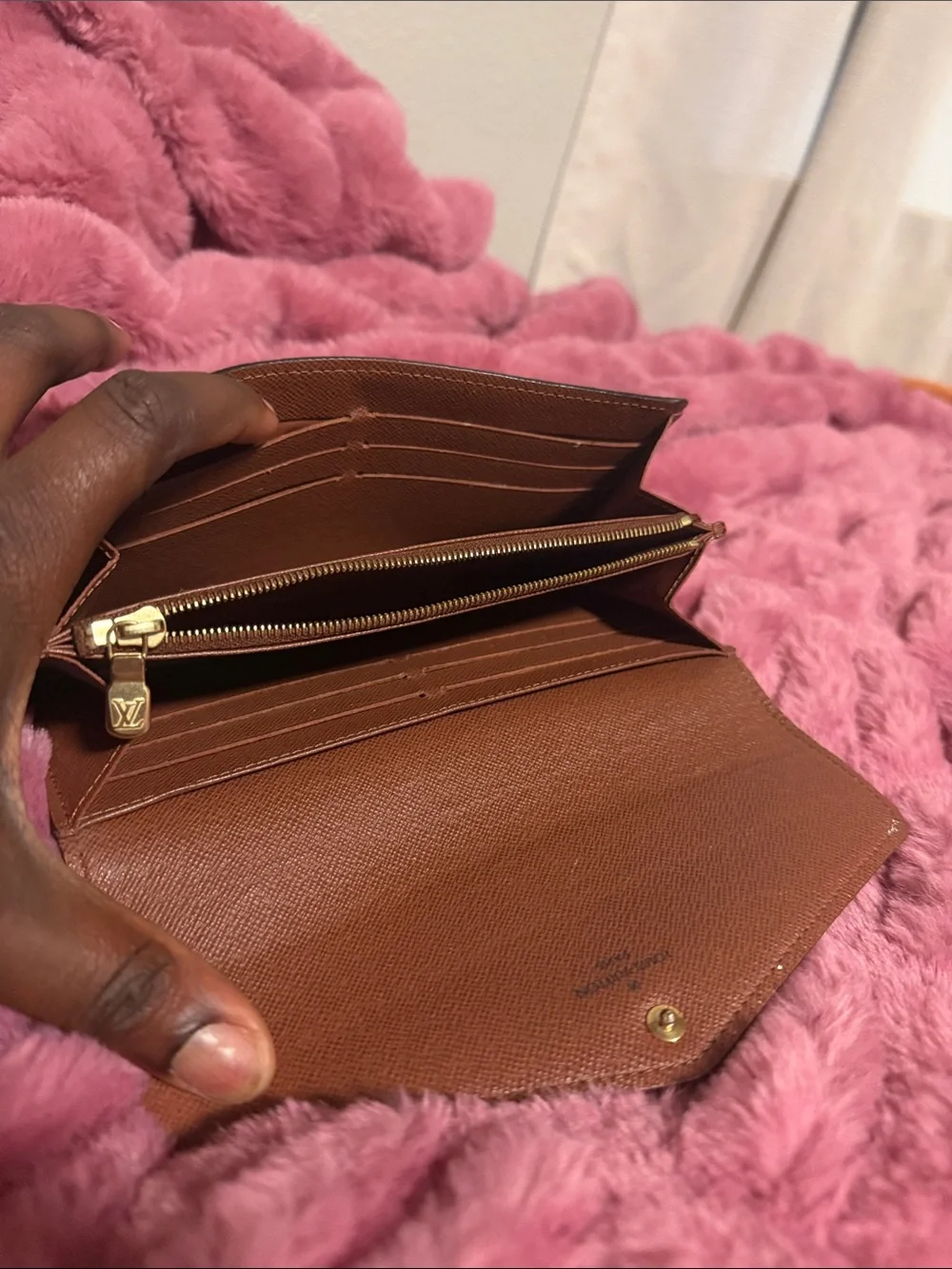 Louis Vuitton Brown Monogram Canvas Wallet with Gold Accents
